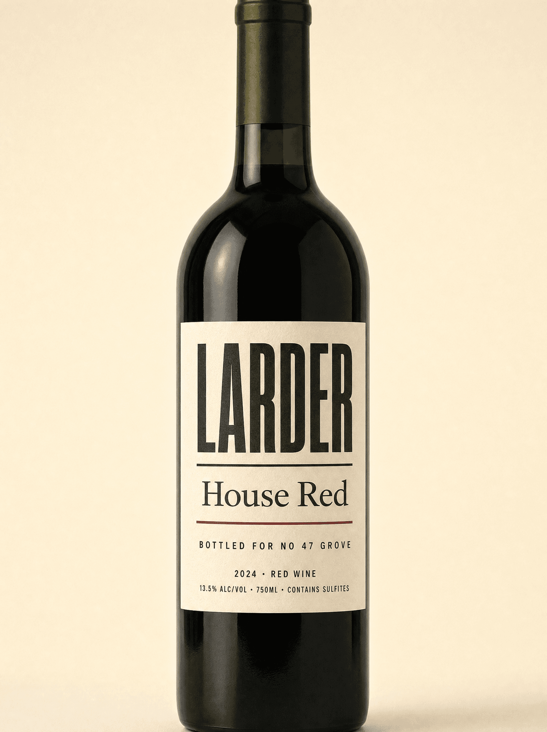Larder house wine label with vintage and legal copy