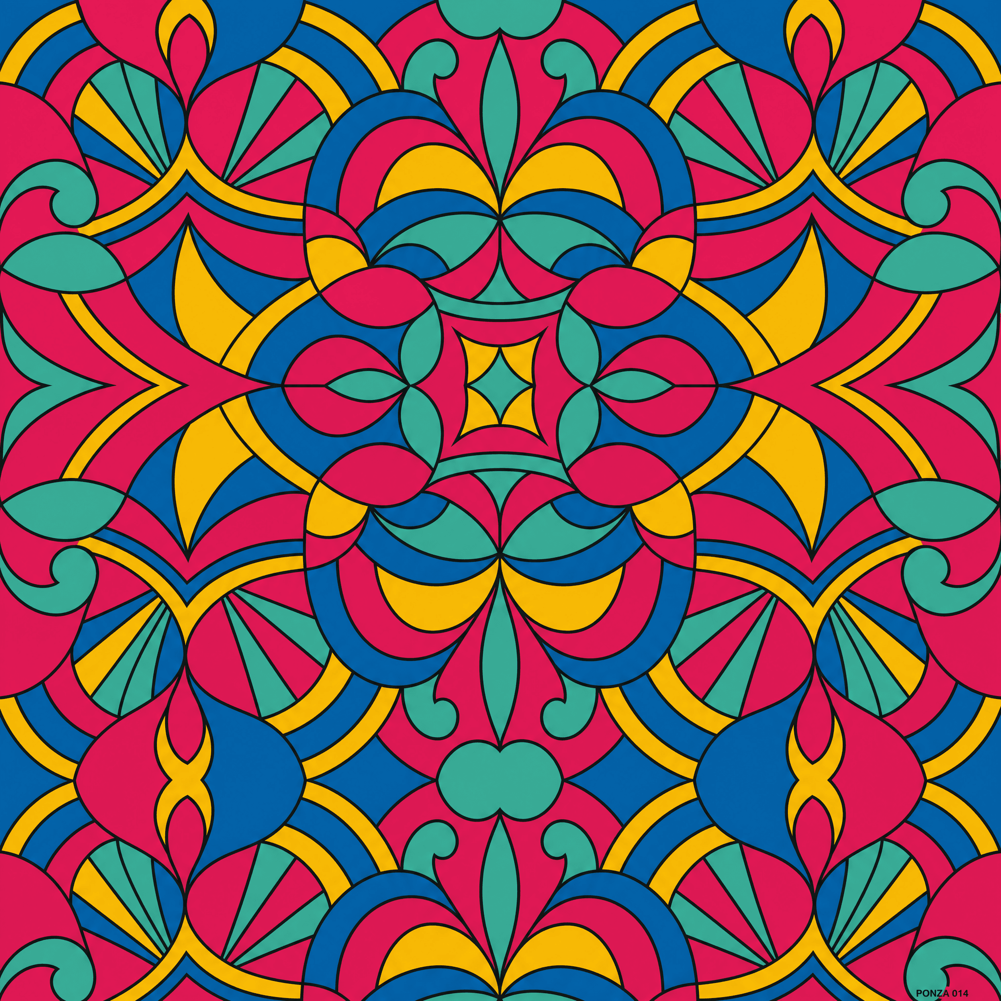 A Ponza print shown flat at full repeat, edge to edge