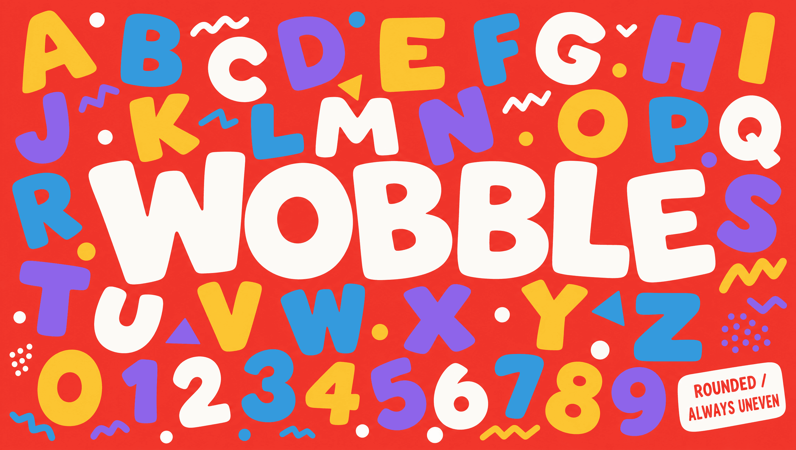 Wobble type specimen, letters scattered at angles