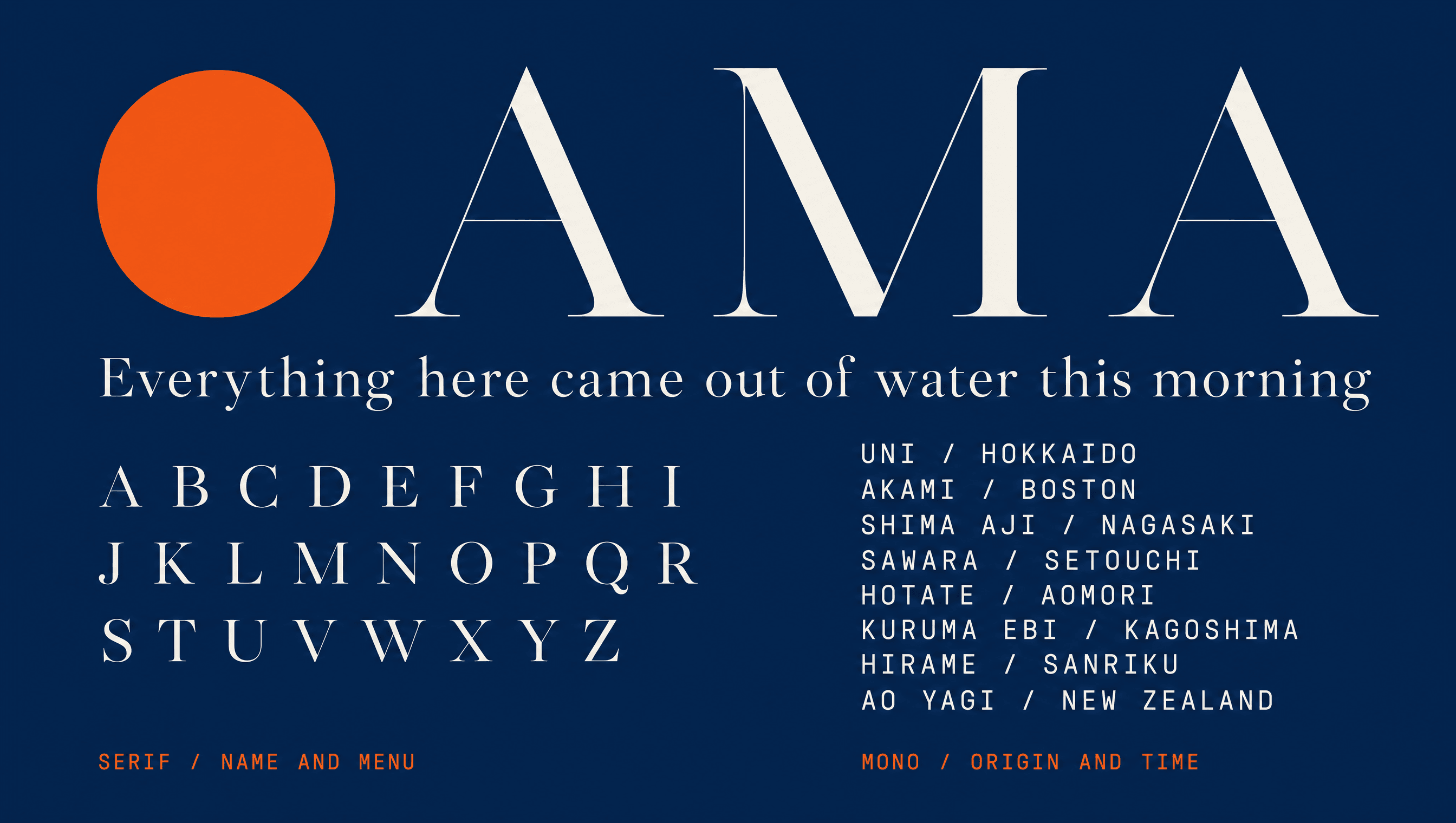 Ama type specimen on deep indigo