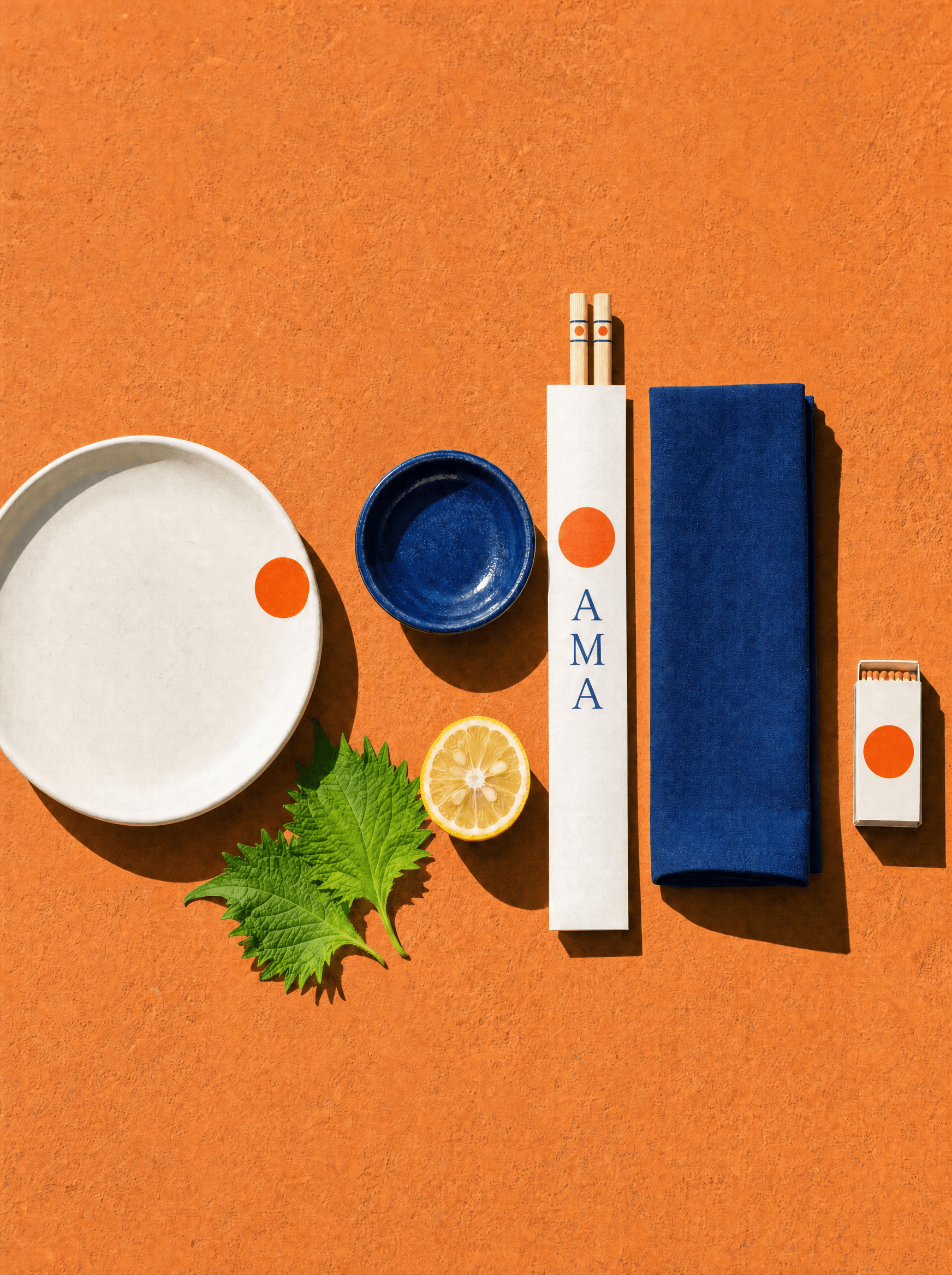 Ama tableware, chopstick sleeve and matchbook