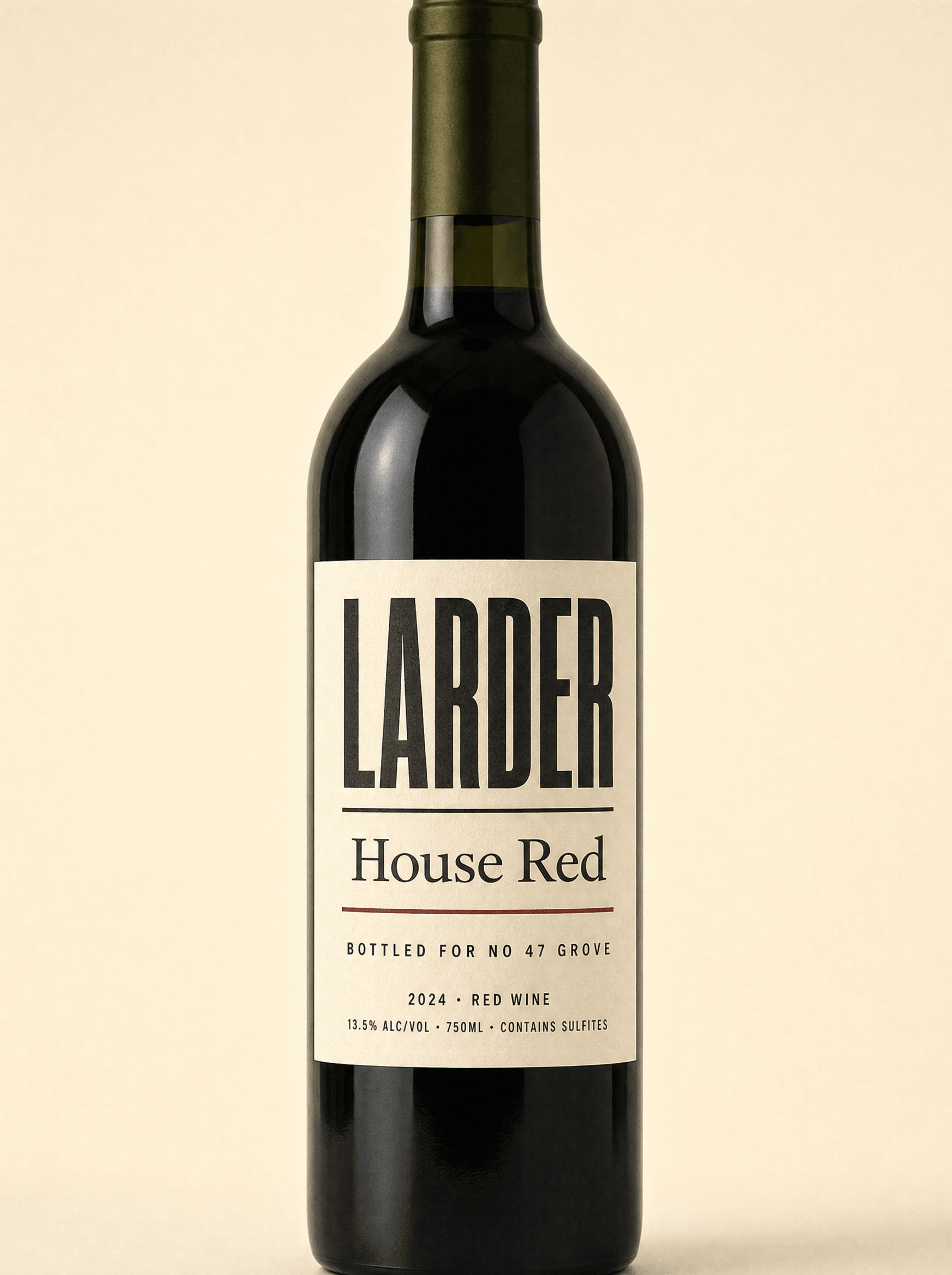 Larder house wine label with vintage and legal copy