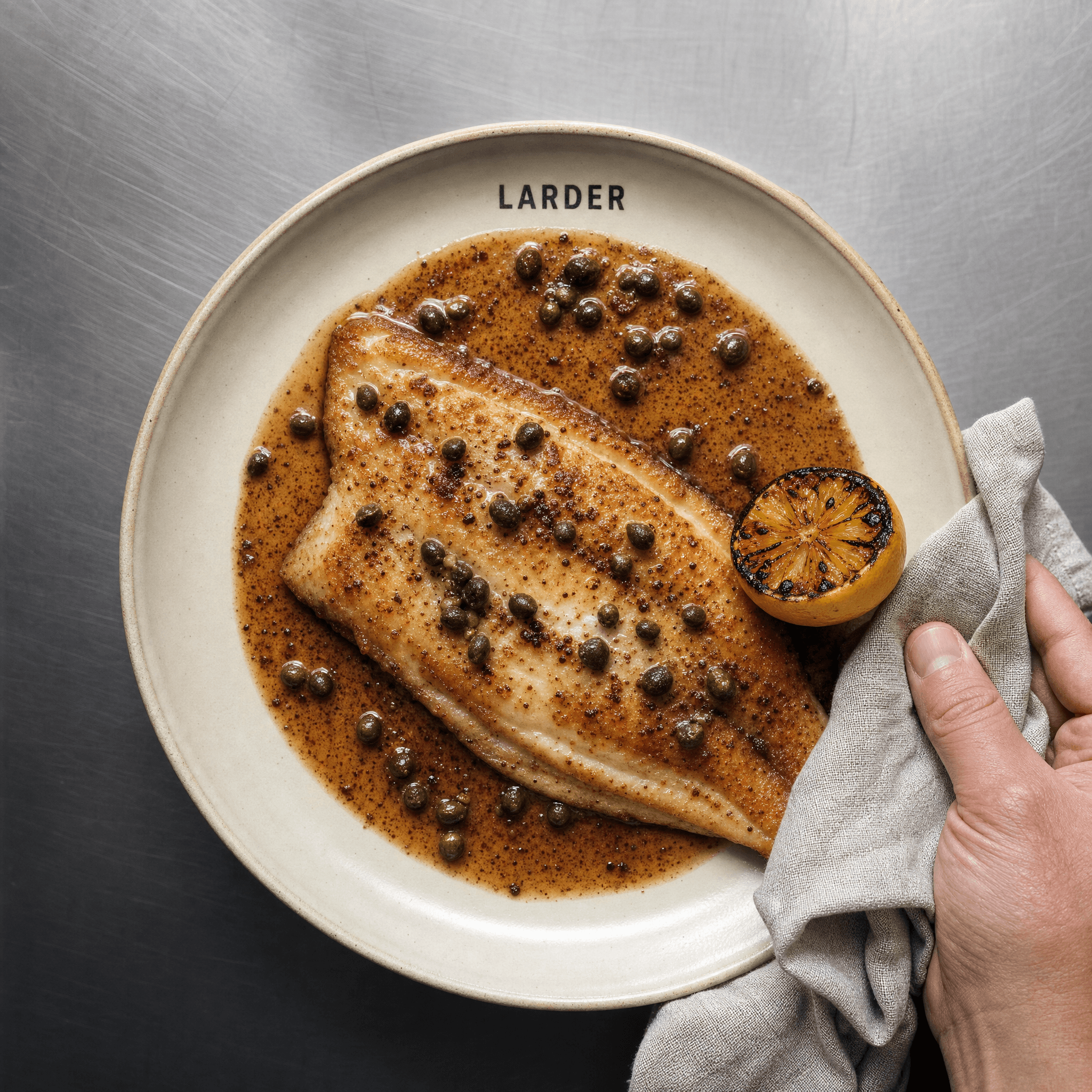 Brill in brown butter and capers on a Larder plate