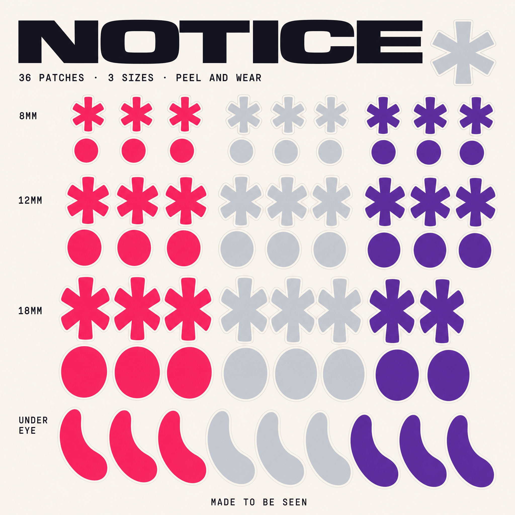 Notice patch sticker sheet in three sizes