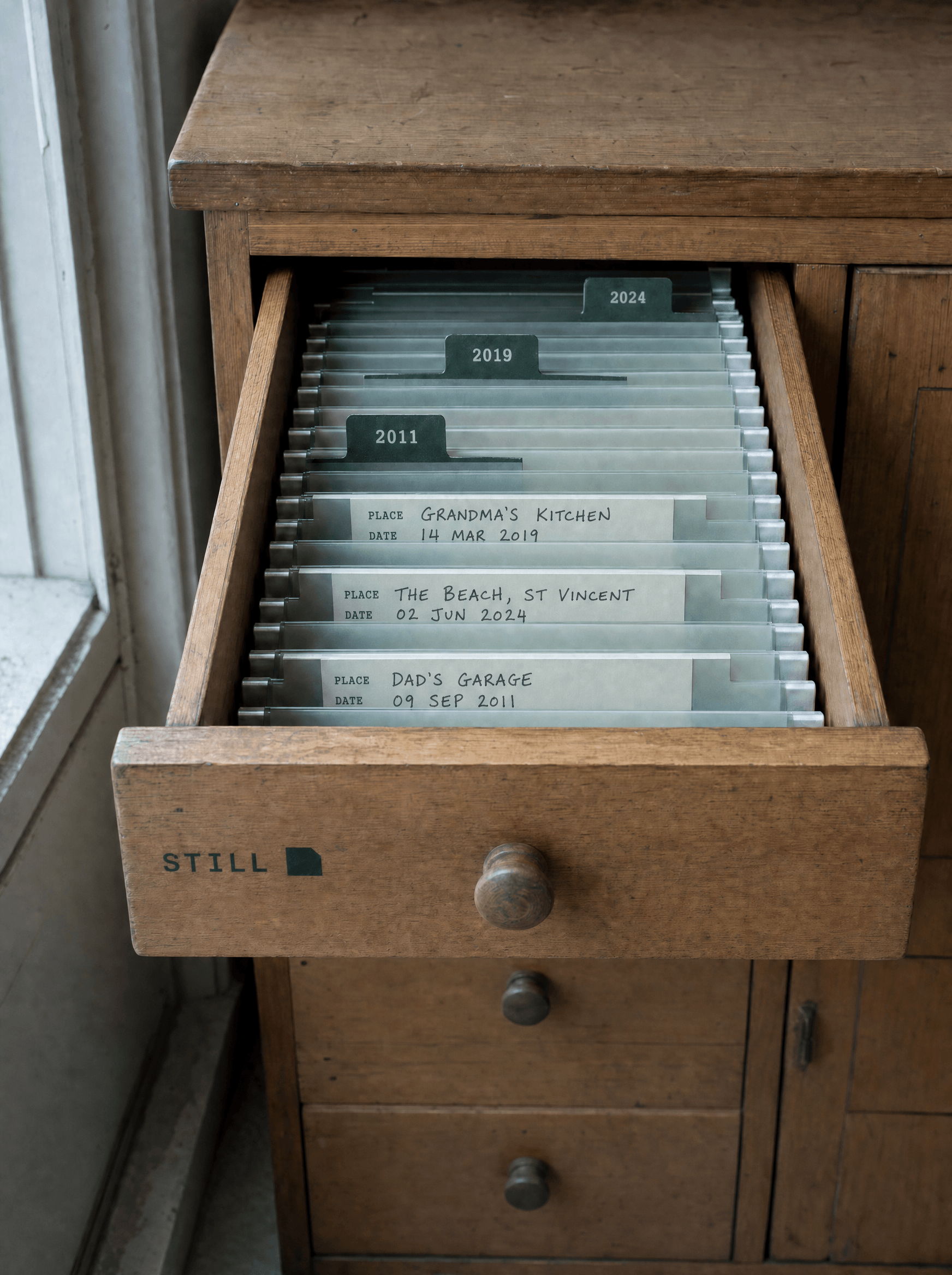 A domestic drawer of Still cartridges filed by year