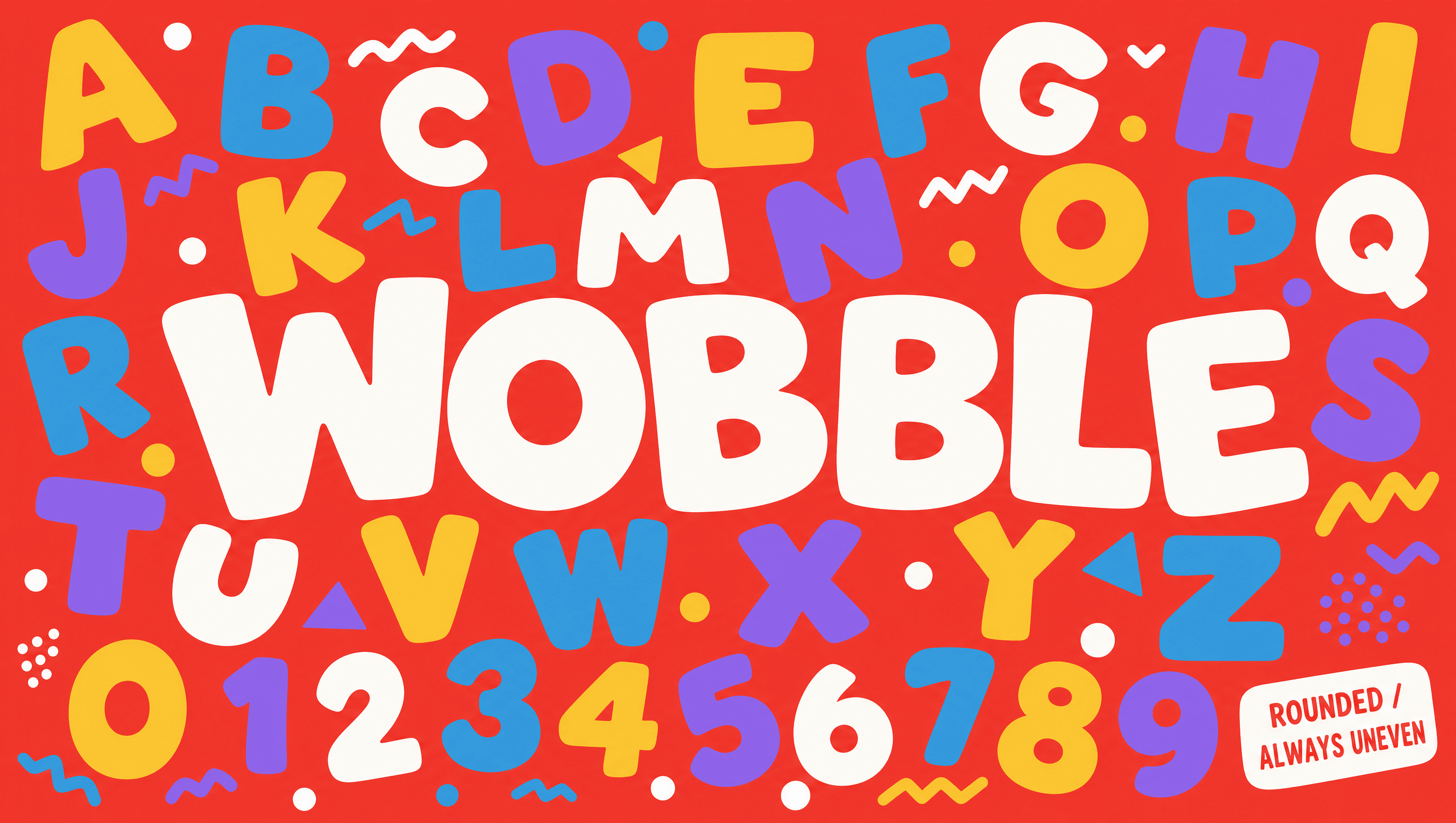 Wobble type specimen, letters scattered at angles