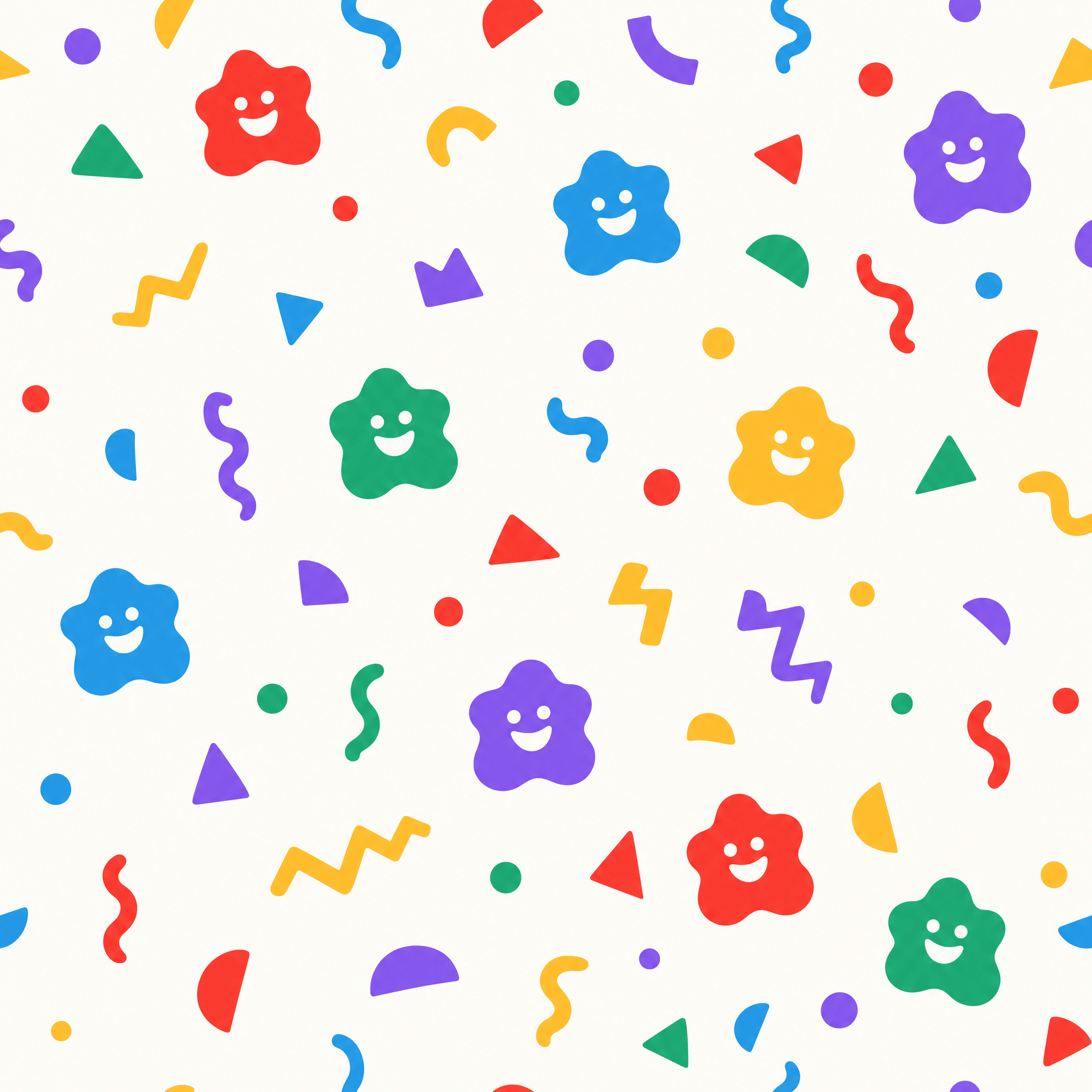 Wobble pattern of Memphis shapes and blob characters
